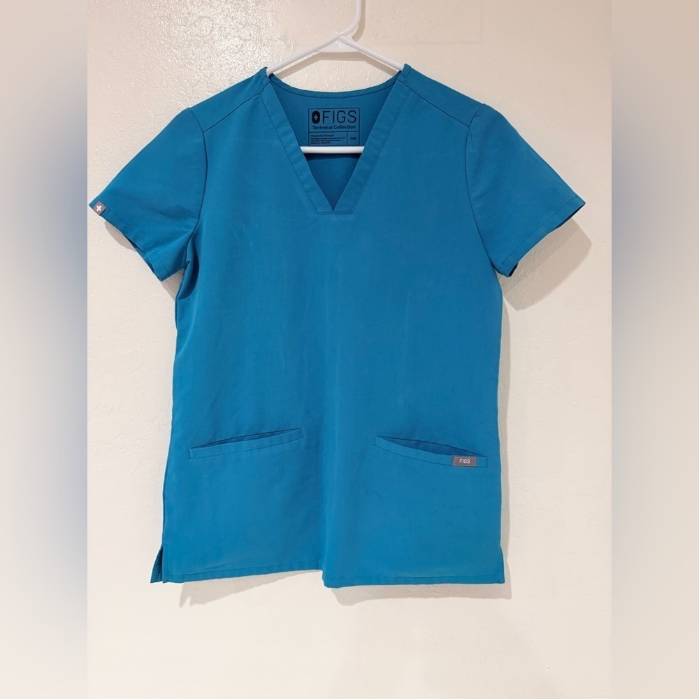 Figs Teal V-Neck Short Sleeve Front Pockets Women's Scrub Top size XXS
